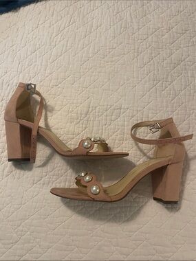Jessica Simpson Blush Pearl Accent Ankle-Strap Block Heels